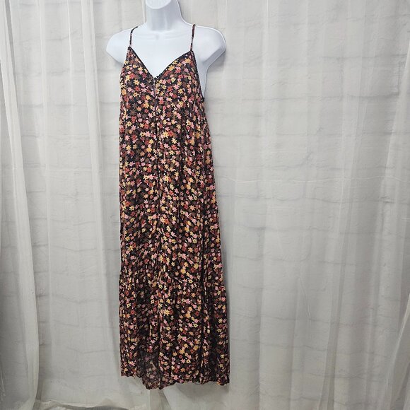 Mossimo Dress Babydoll Maxi Pink Black Floral Boho Festival Sleeveless M - Picture 4 of 9